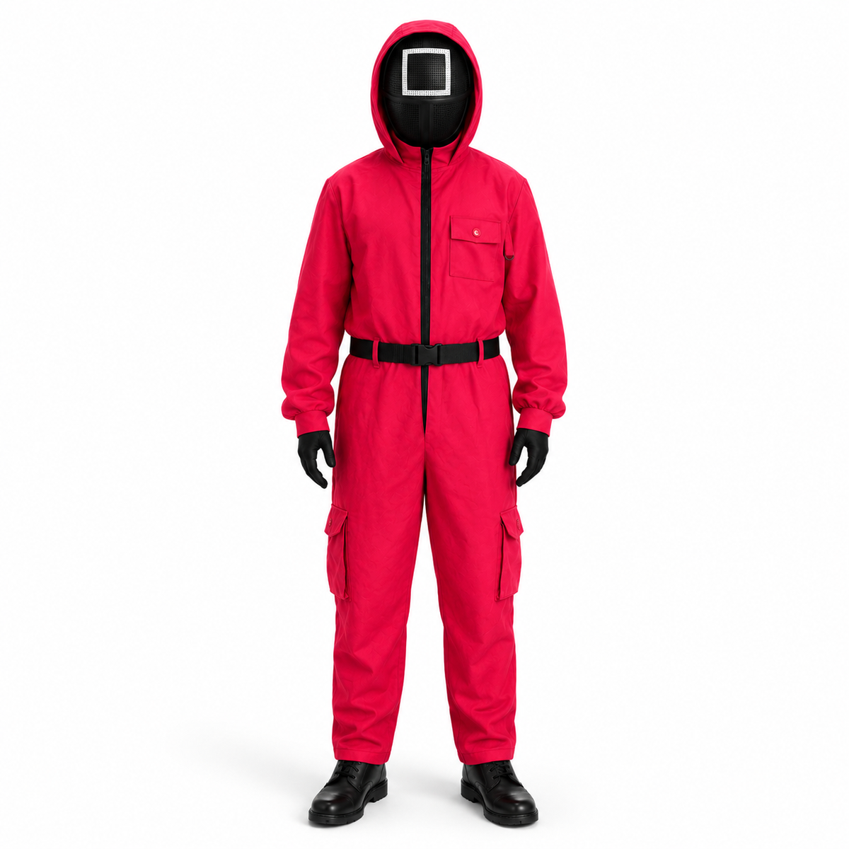 Red Hooded Jumpsuit Costume with Belt for Halloween Cosplay - Image 3