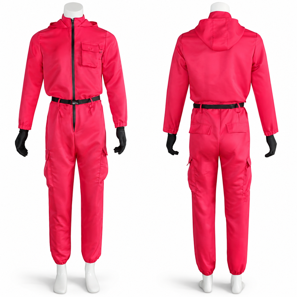 Red Hooded Jumpsuit Costume with Belt for Halloween Cosplay - Image 5