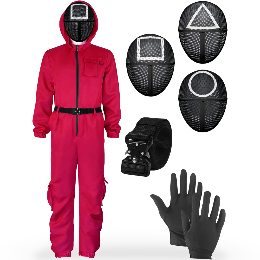 Red Hooded Jumpsuit Costume with Belt for Halloween Cosplay - Image 9