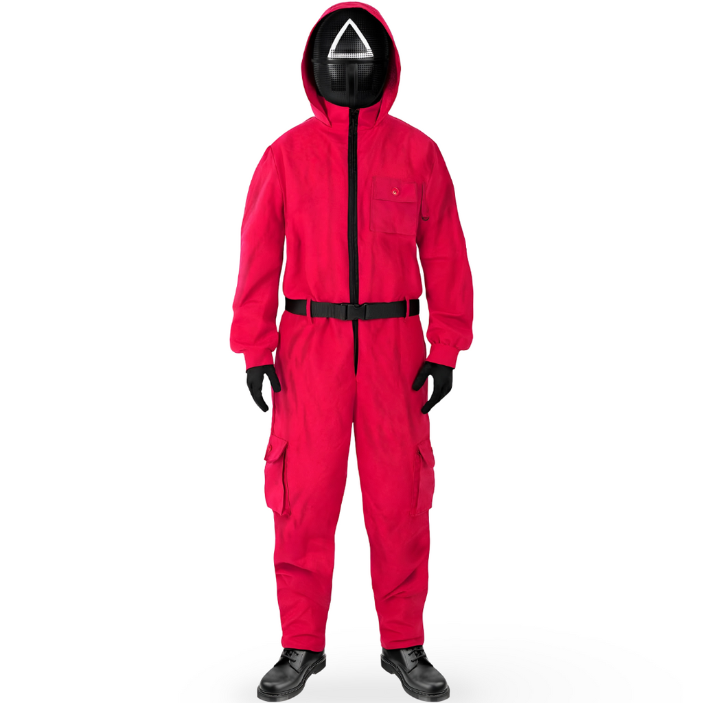 Red Hooded Jumpsuit Costume with Cargo Belt for Kids - Image 4