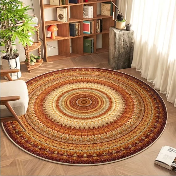 Round Area Rug with Geometric Mandala Pattern and Bohemian Tribal Motifs - Image 4