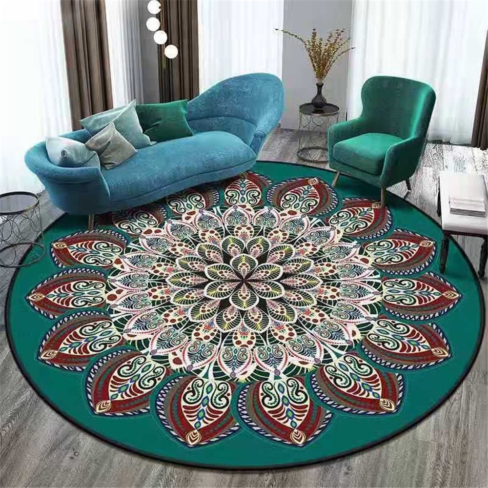 Round Area Rug with Geometric Mandala Pattern and Bohemian Tribal Motifs - Image 8
