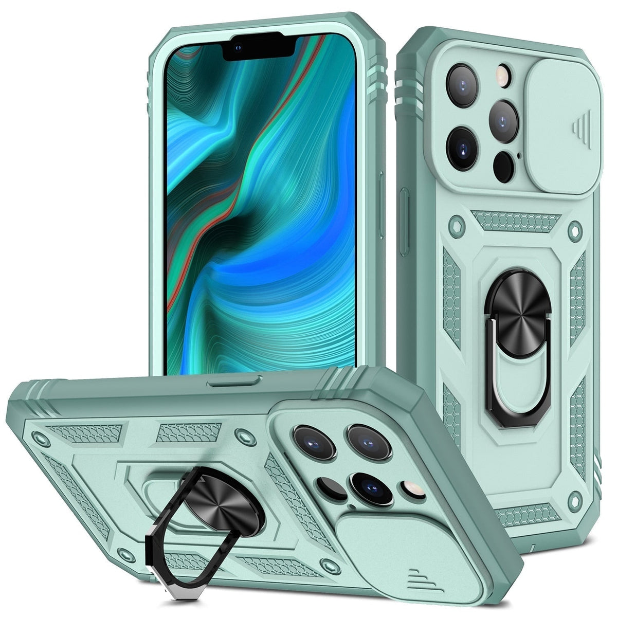 Rugged Shockproof Phone Case with Sliding Camera Cover and Kickstand - Image 3