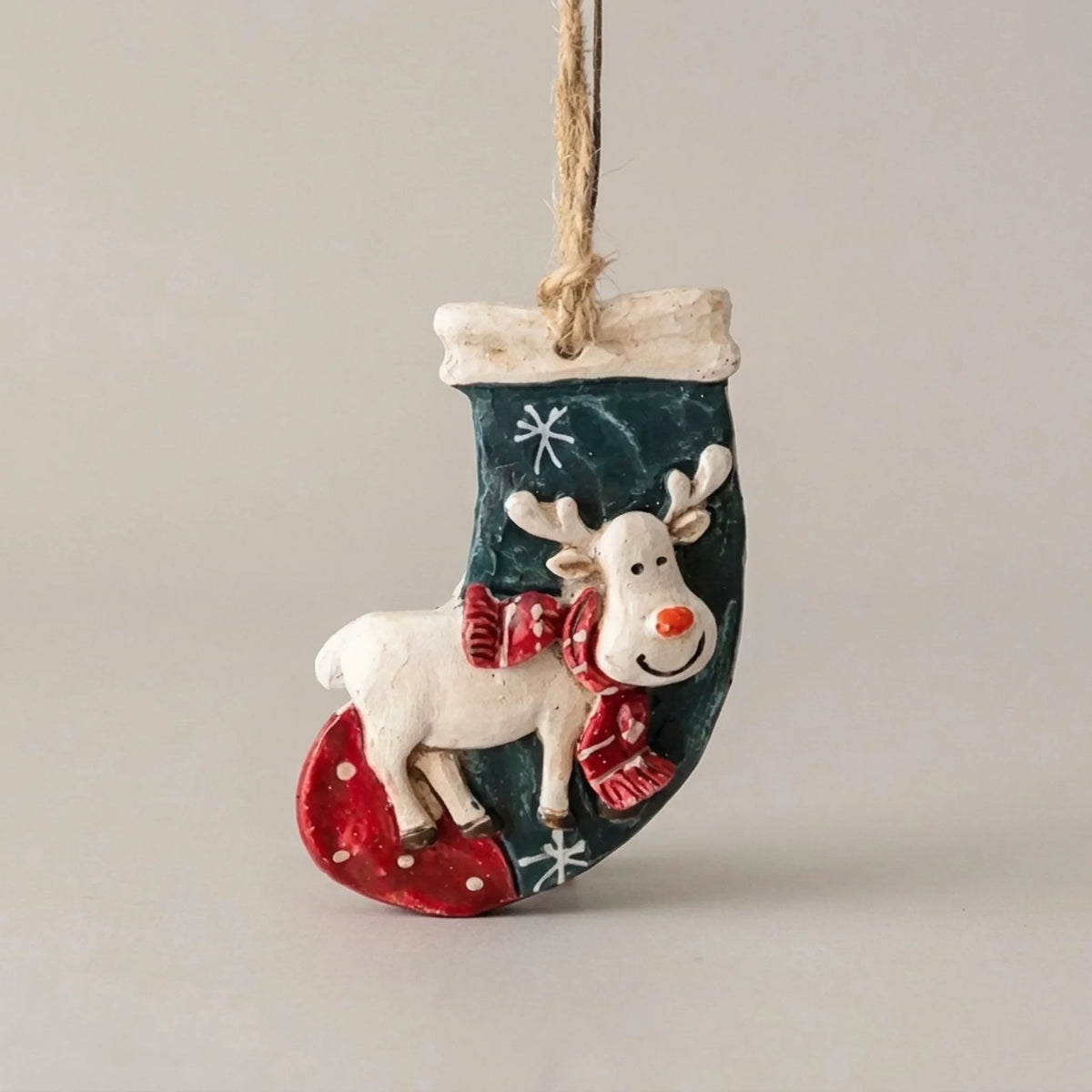 Rustic Resin Christmas Ornament with Hand-Painted Details and Jute String - Image 1