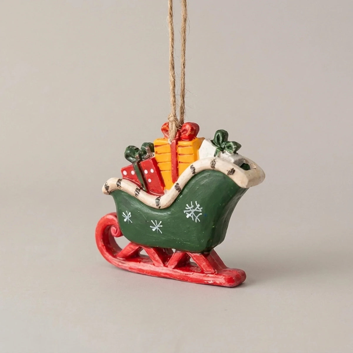 Rustic Resin Christmas Ornament with Hand-Painted Details and Jute String - Image 3