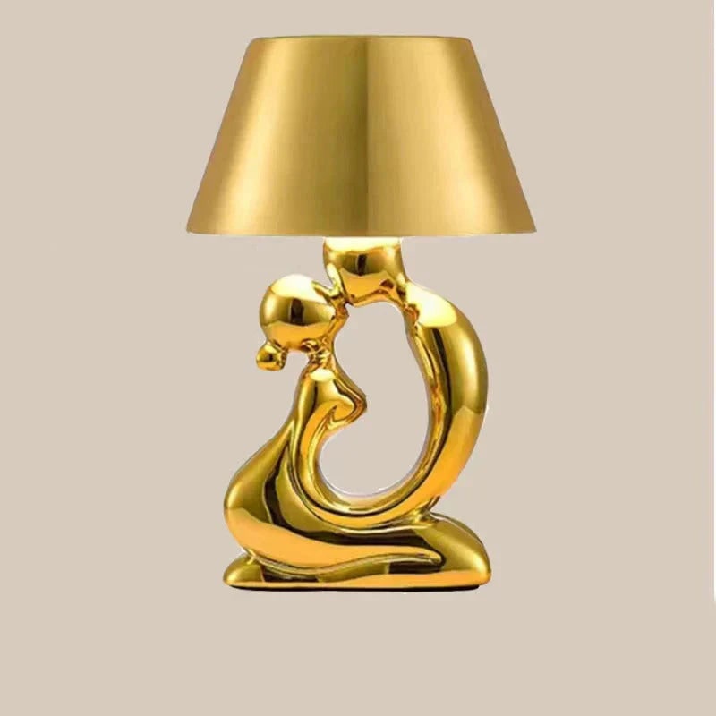 Sculpture Table Lamp with Abstract Human Base and Metallic Cone Shade for Modern - Image 2