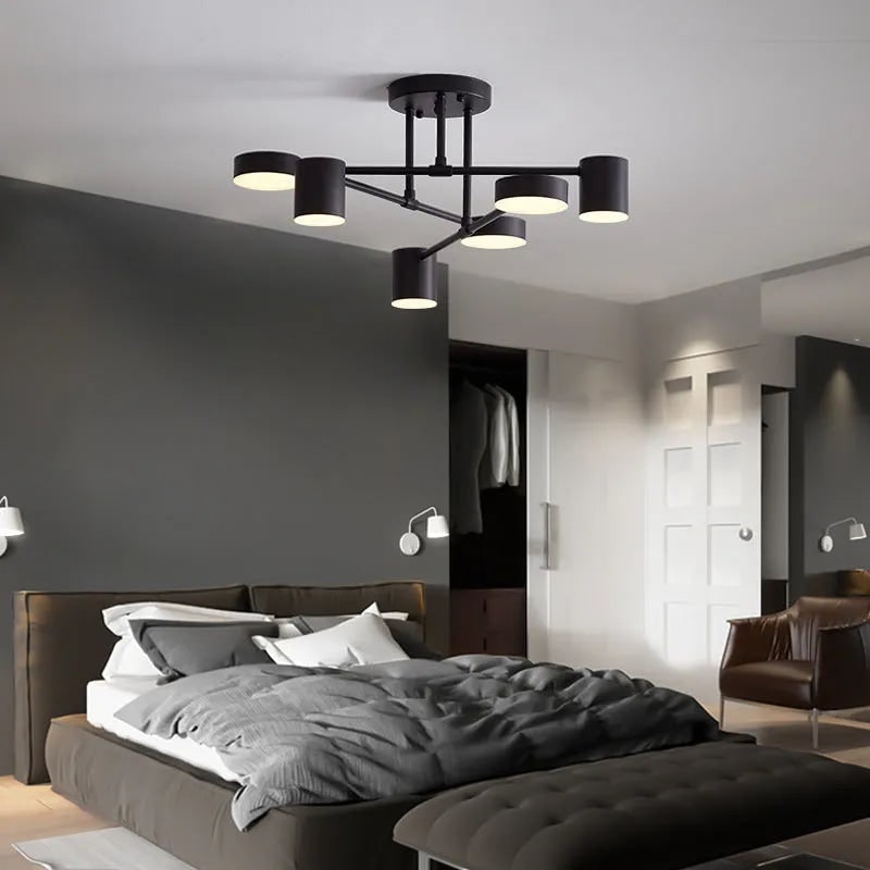 Semi Flush Ceiling Light Fixture with 6 LED Heads and Geometric Design - Image 1