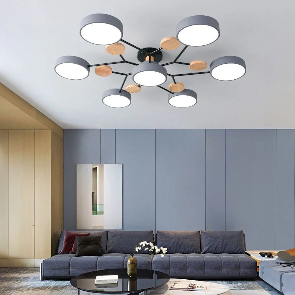 Semi Flush Ceiling Light with LED Modern Branching Arms and Wooden Accents - Image 18