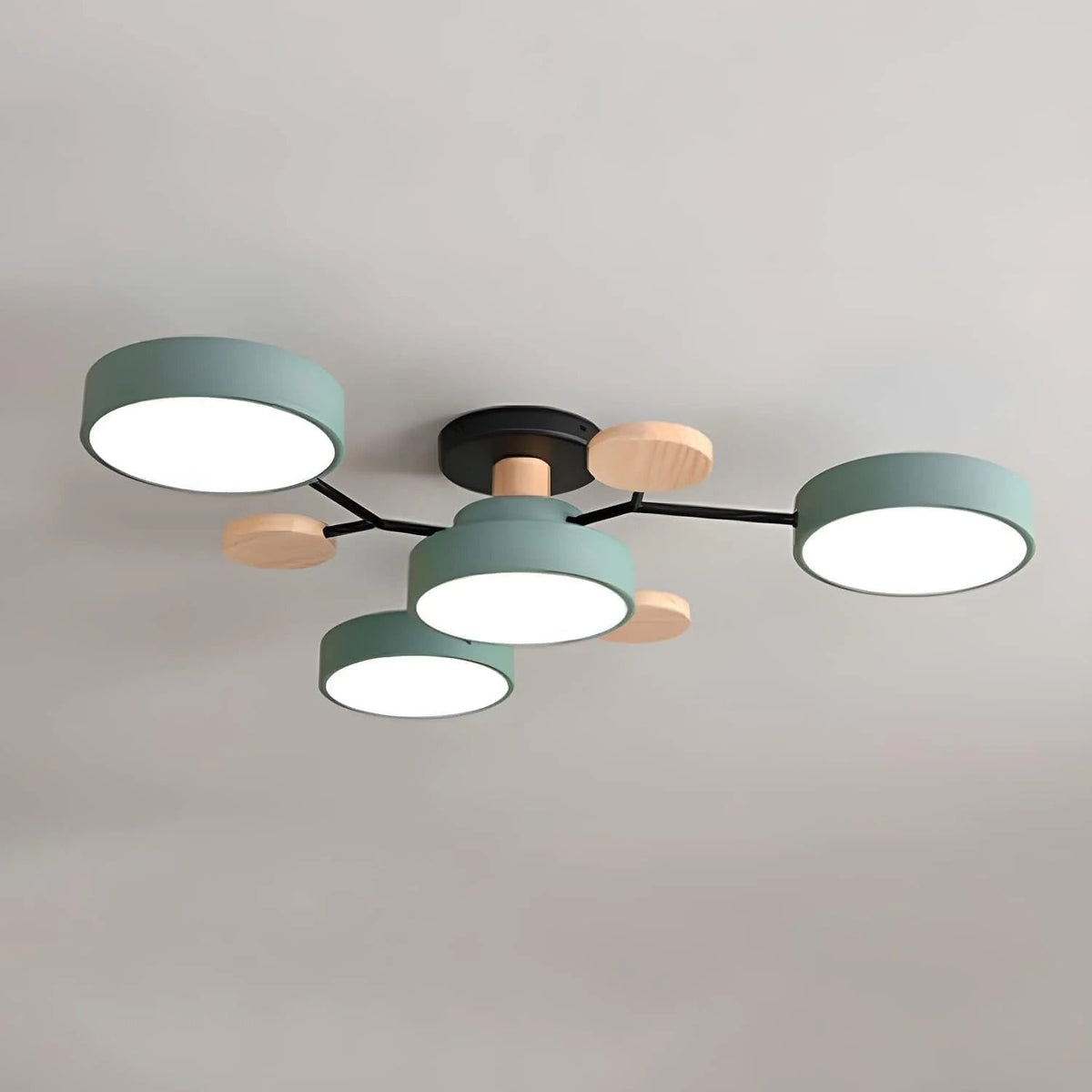 Semi Flush Ceiling Light with LED Modern Branching Arms and Wooden Accents - Image 2