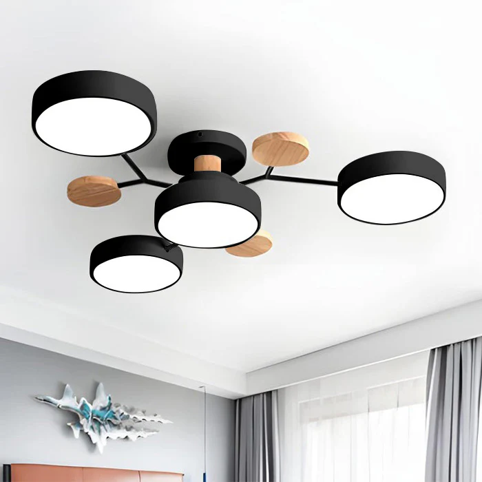Semi Flush Ceiling Light with LED Modern Branching Arms and Wooden Accents - Image 29