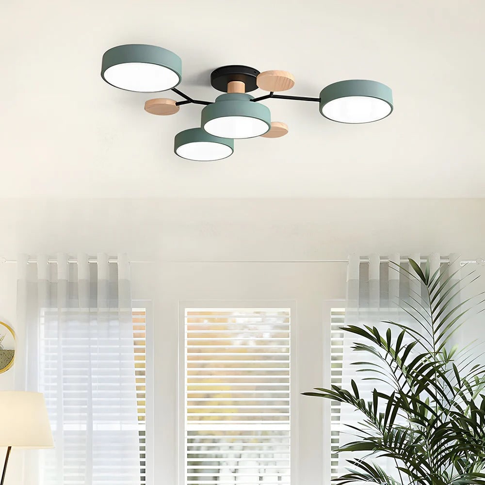 Semi Flush Ceiling Light with LED Modern Branching Arms and Wooden Accents - Image 6