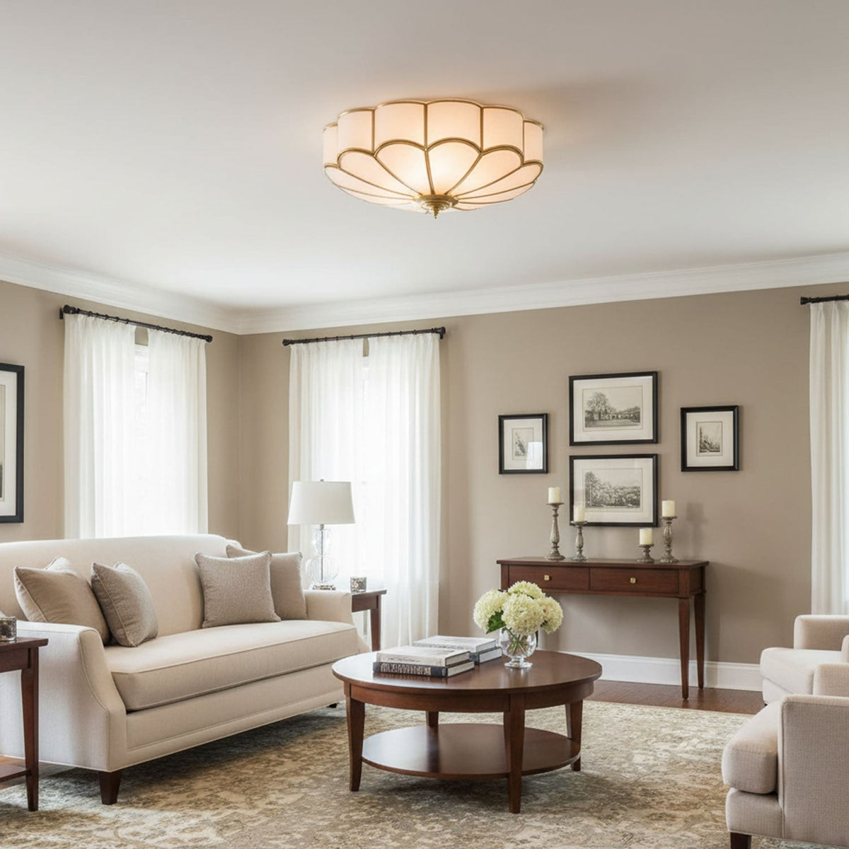 Semi Flush Mount Ceiling Light with Floral Petal Design and Frosted Glass - Image 10