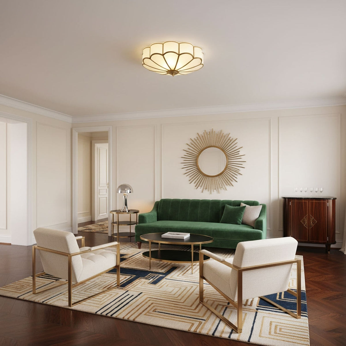 Semi Flush Mount Ceiling Light with Floral Petal Design and Frosted Glass - Image 16