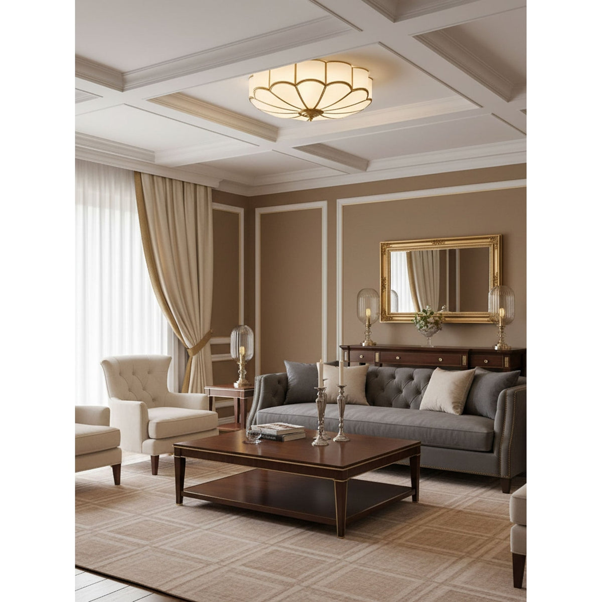 Semi Flush Mount Ceiling Light with Floral Petal Design and Frosted Glass - Image 17