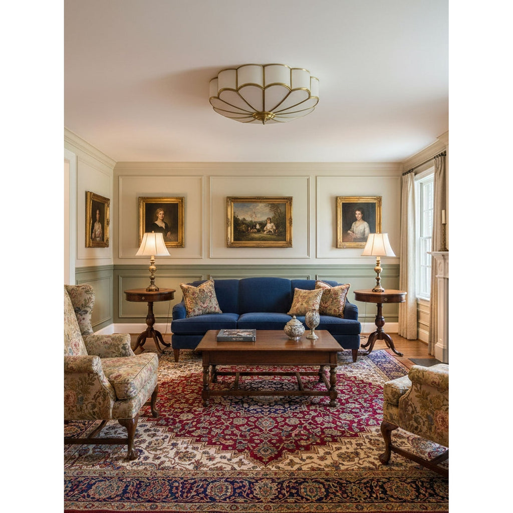 Semi Flush Mount Ceiling Light with Floral Petal Design and Frosted Glass - Image 18