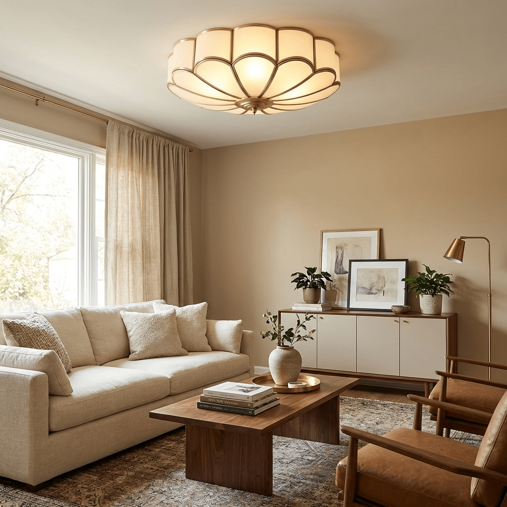 Semi Flush Mount Ceiling Light with Floral Petal Design and Frosted Glass - Image 2