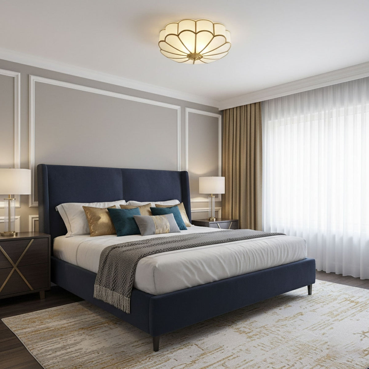 Semi Flush Mount Ceiling Light with Floral Petal Design and Frosted Glass - Image 21