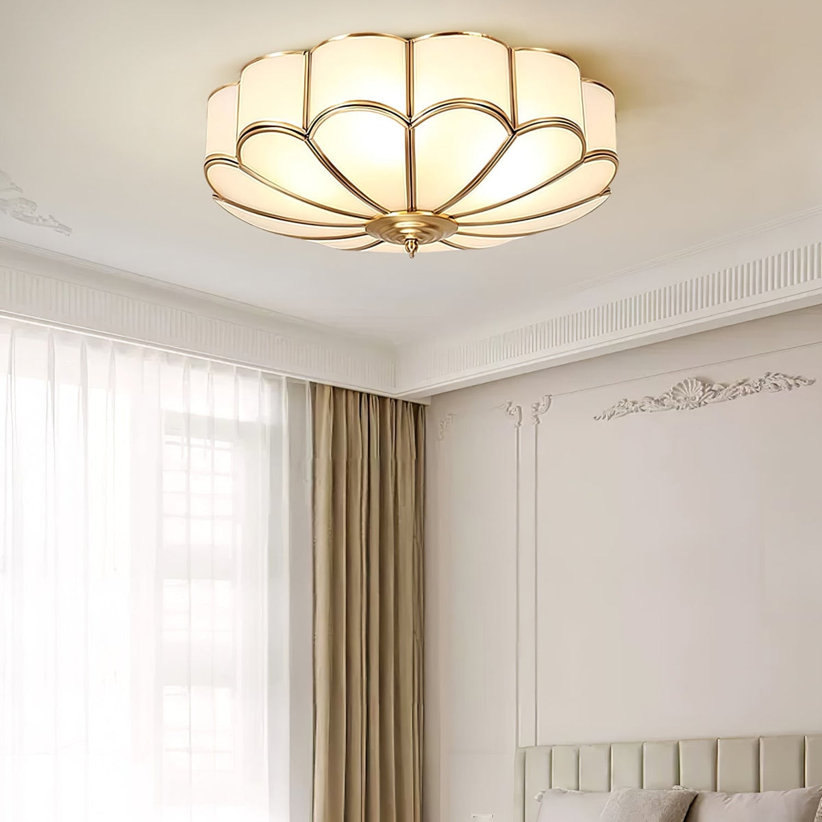Semi Flush Mount Ceiling Light with Floral Petal Design and Frosted Glass - Image 23