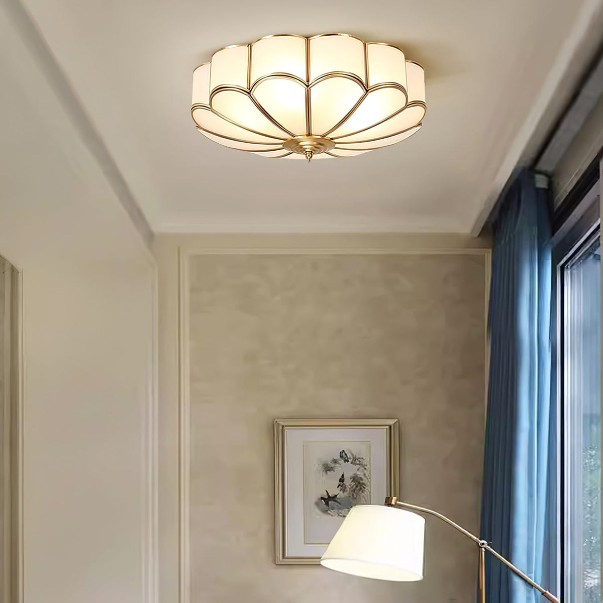 Semi Flush Mount Ceiling Light with Floral Petal Design and Frosted Glass - Image 24