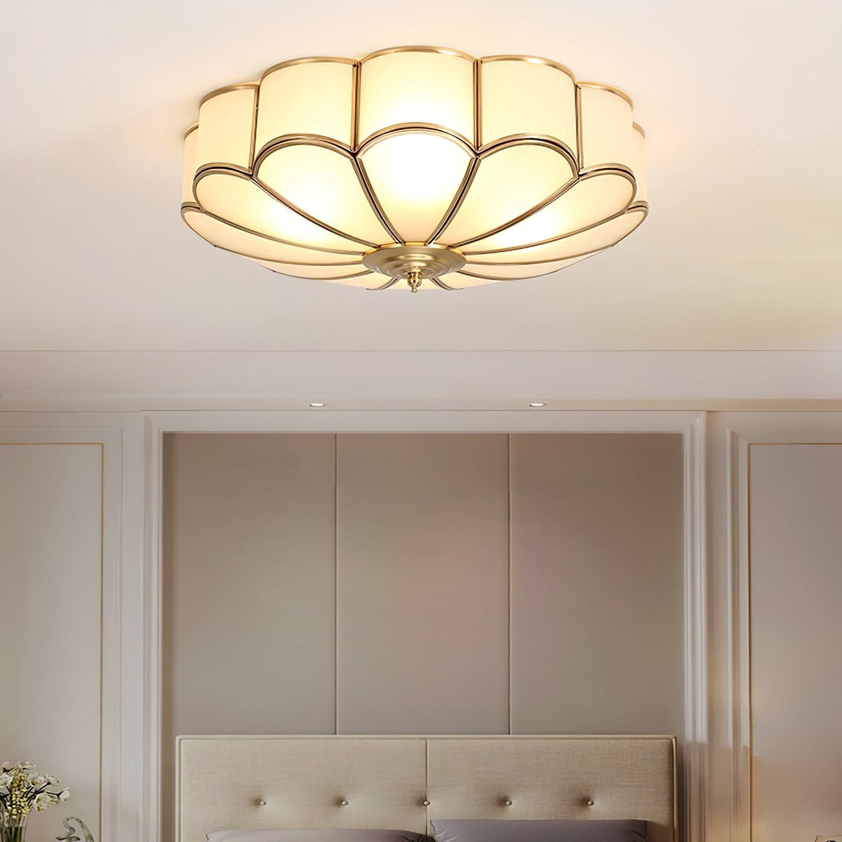Semi Flush Mount Ceiling Light with Floral Petal Design and Frosted Glass - Image 27