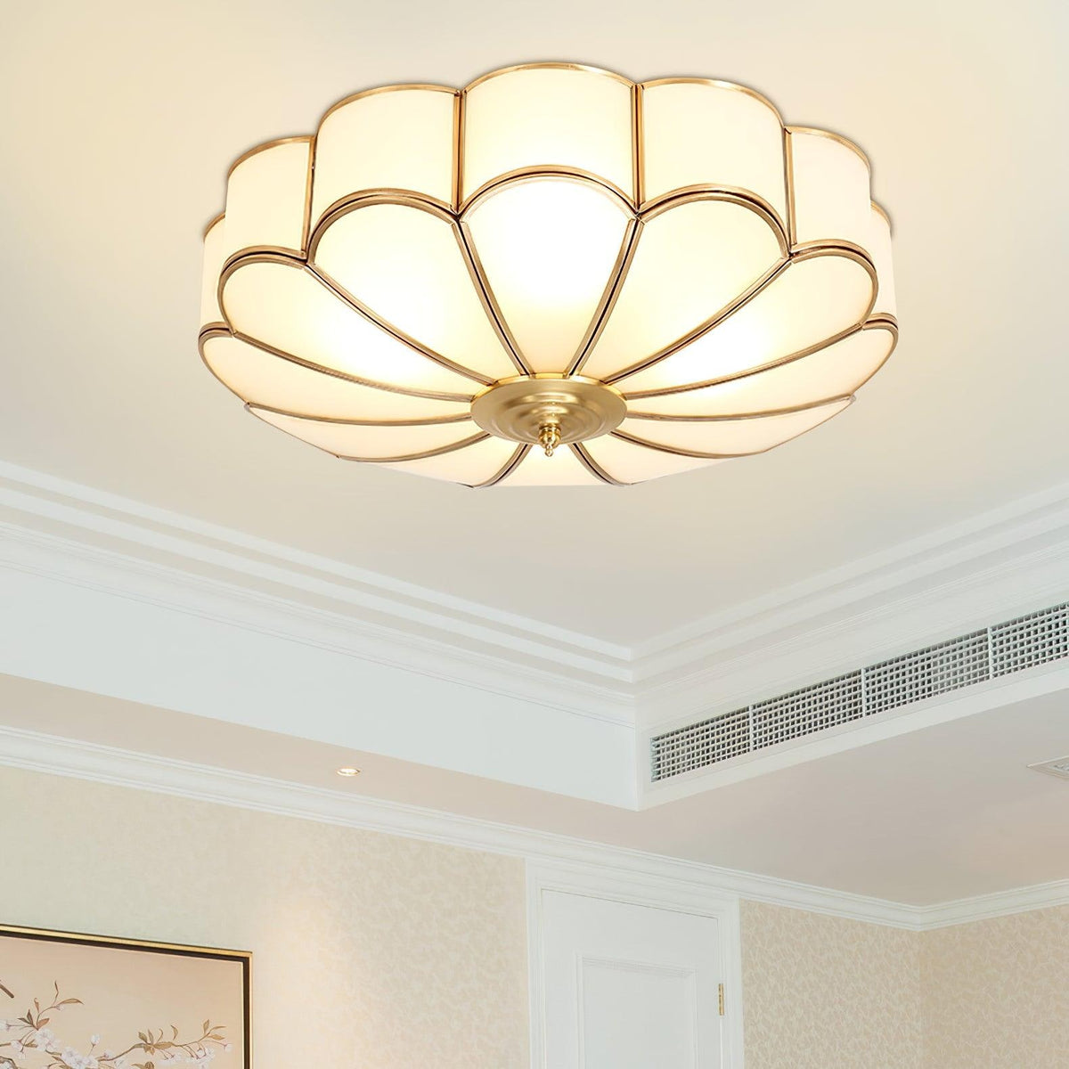Semi Flush Mount Ceiling Light with Floral Petal Design and Frosted Glass - Image 28