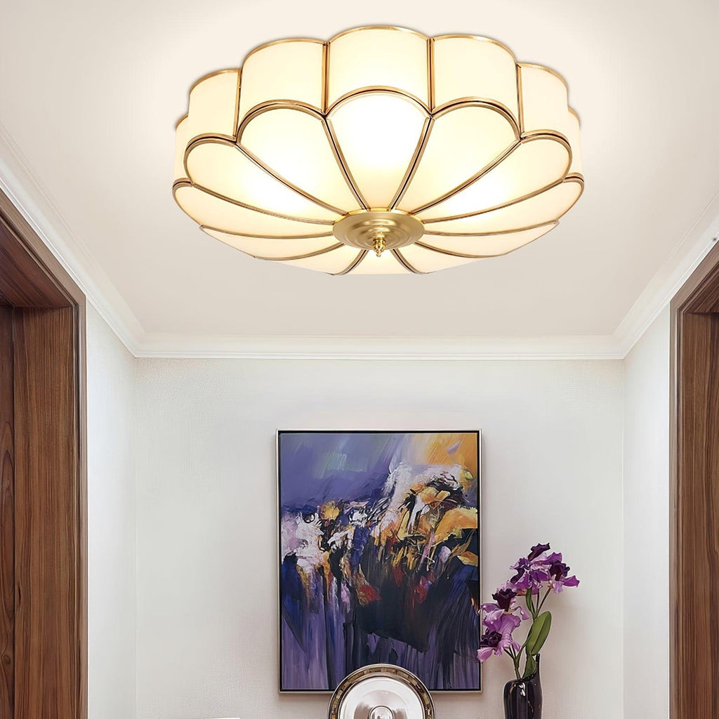 Semi Flush Mount Ceiling Light with Floral Petal Design and Frosted Glass - Image 29