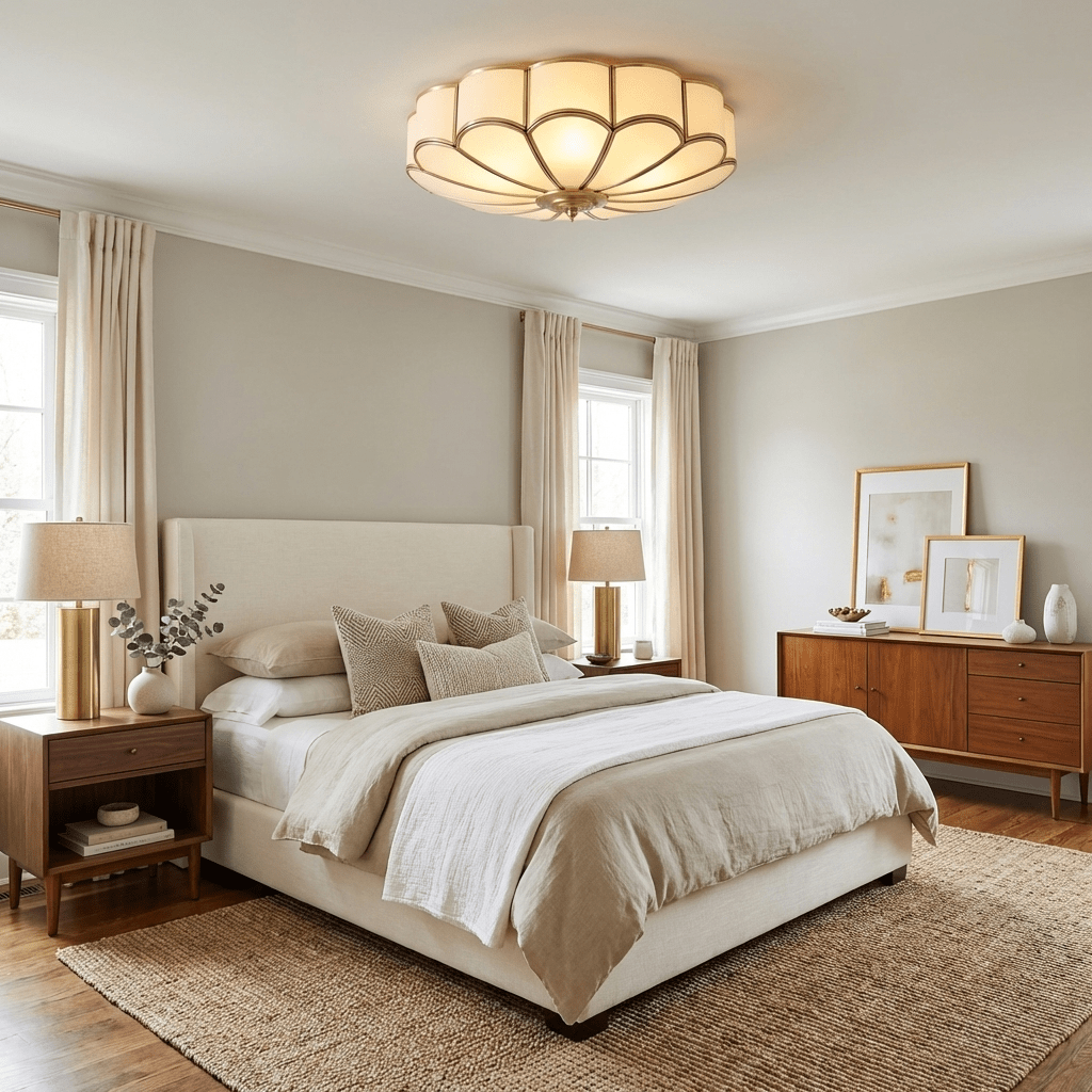 Semi Flush Mount Ceiling Light with Floral Petal Design and Frosted Glass - Image 3