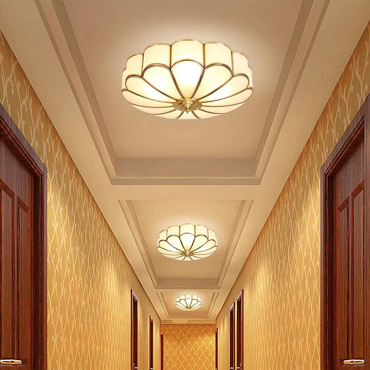 Semi Flush Mount Ceiling Light with Floral Petal Design and Frosted Glass - Image 30
