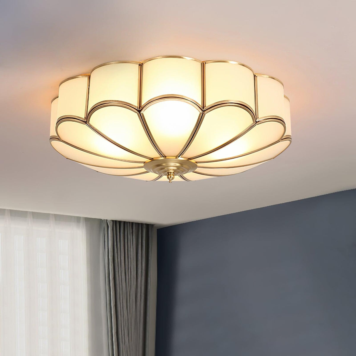 Semi Flush Mount Ceiling Light with Floral Petal Design and Frosted Glass - Image 31