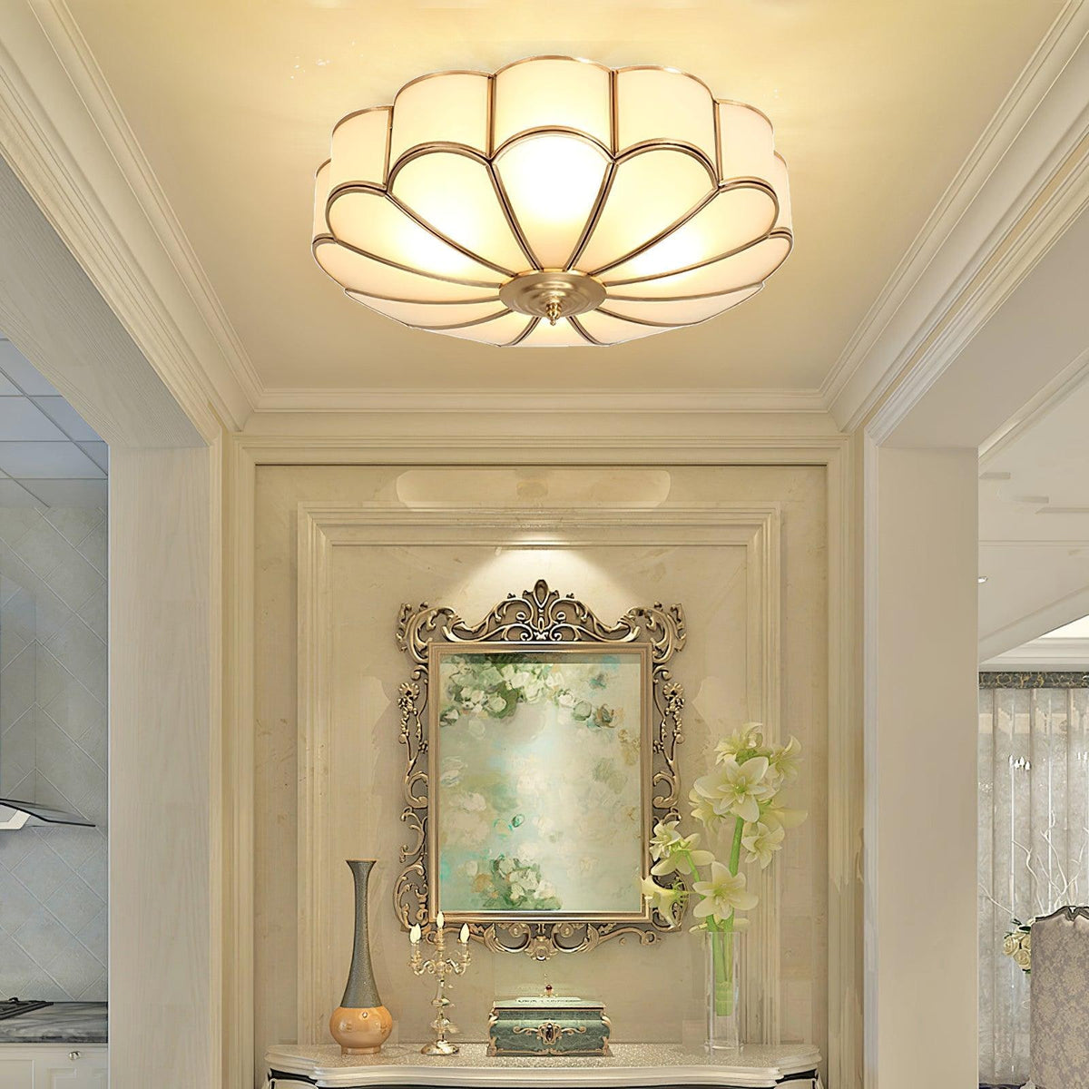 Semi Flush Mount Ceiling Light with Floral Petal Design and Frosted Glass - Image 32