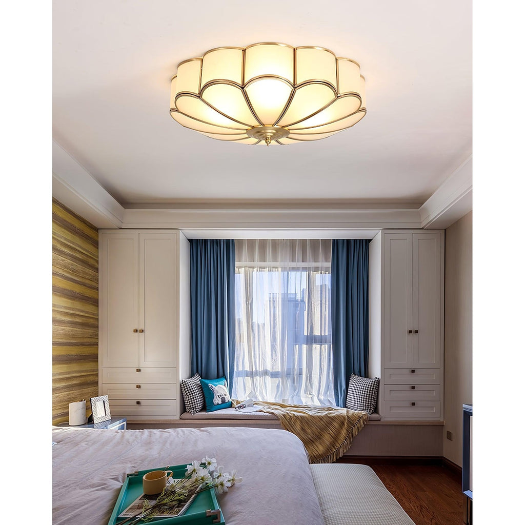 Semi Flush Mount Ceiling Light with Floral Petal Design and Frosted Glass - Image 34