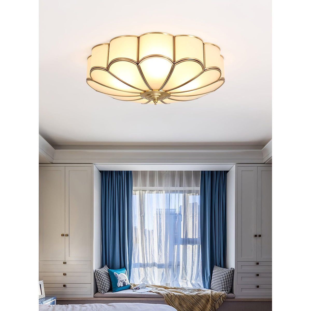 Semi Flush Mount Ceiling Light with Floral Petal Design and Frosted Glass - Image 35