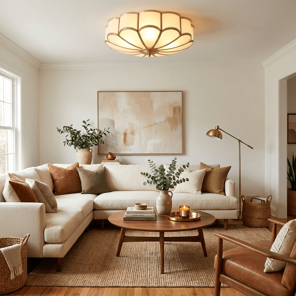Semi Flush Mount Ceiling Light with Floral Petal Design and Frosted Glass - Image 4