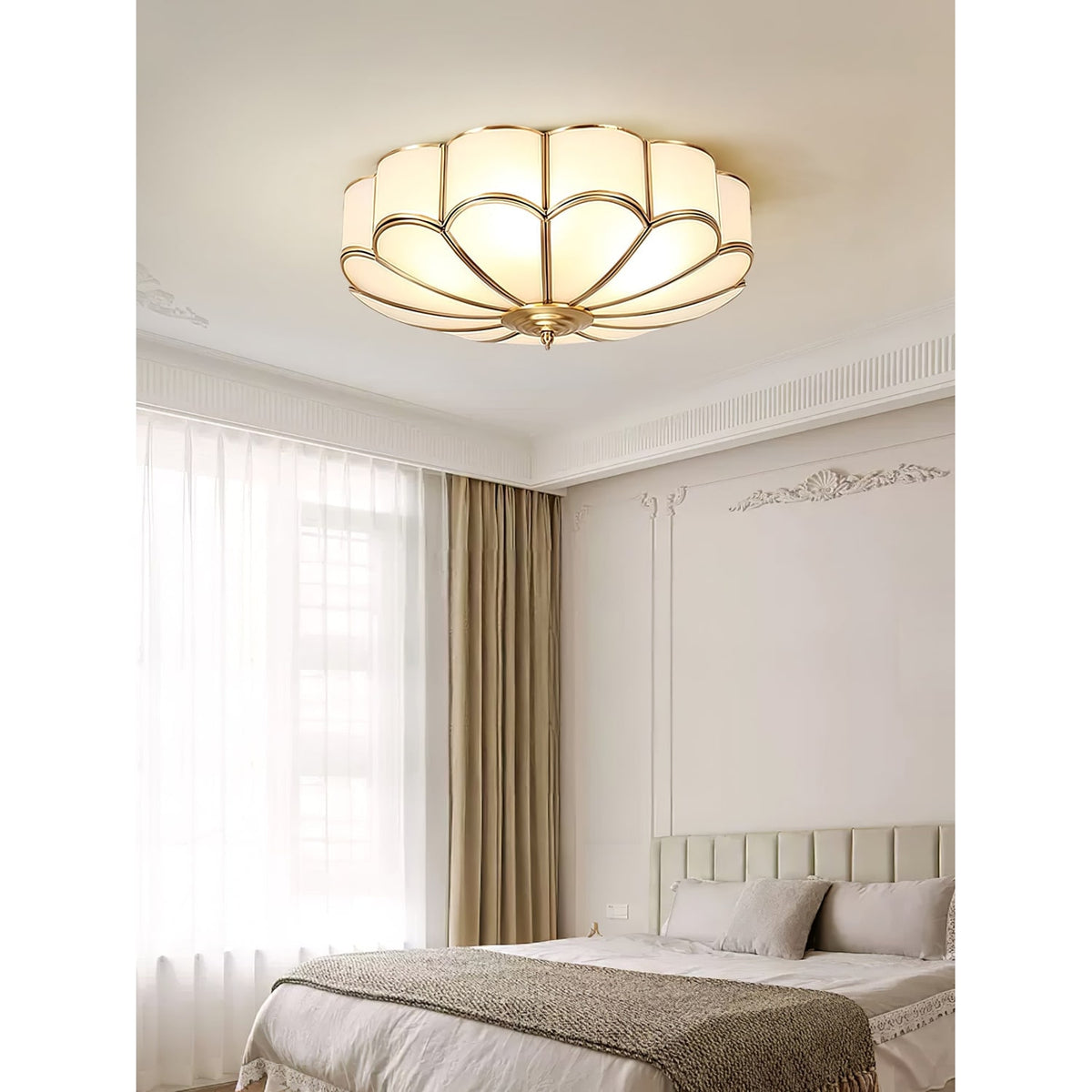 Semi Flush Mount Ceiling Light with Floral Petal Design and Frosted Glass - Image 45