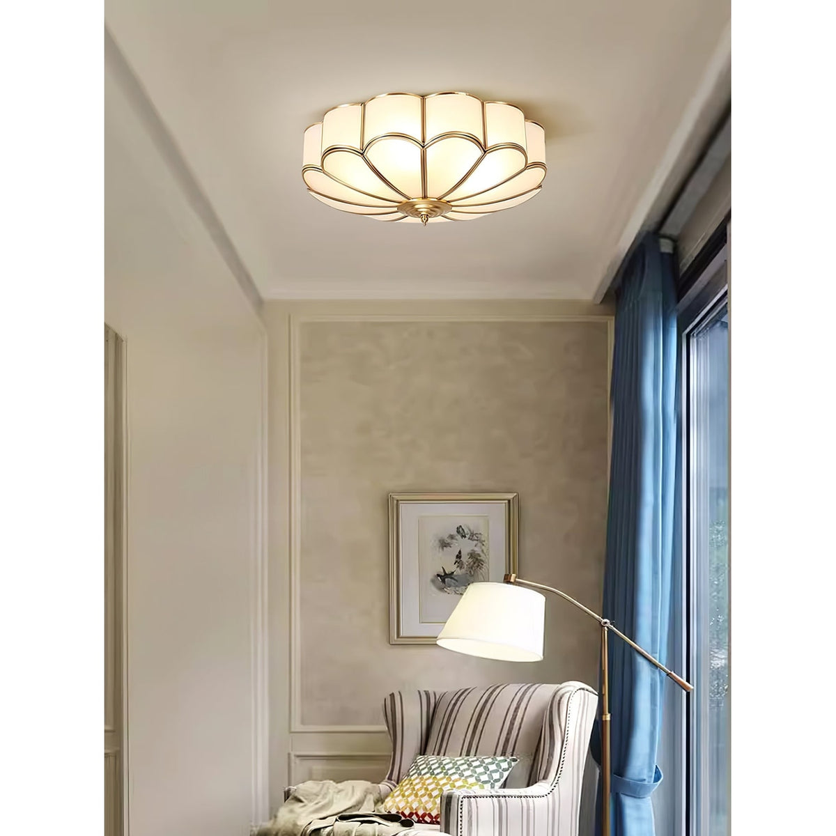 Semi Flush Mount Ceiling Light with Floral Petal Design and Frosted Glass - Image 46