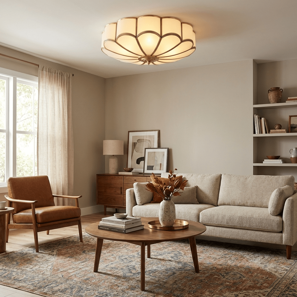 Semi Flush Mount Ceiling Light with Floral Petal Design and Frosted Glass - Image 5