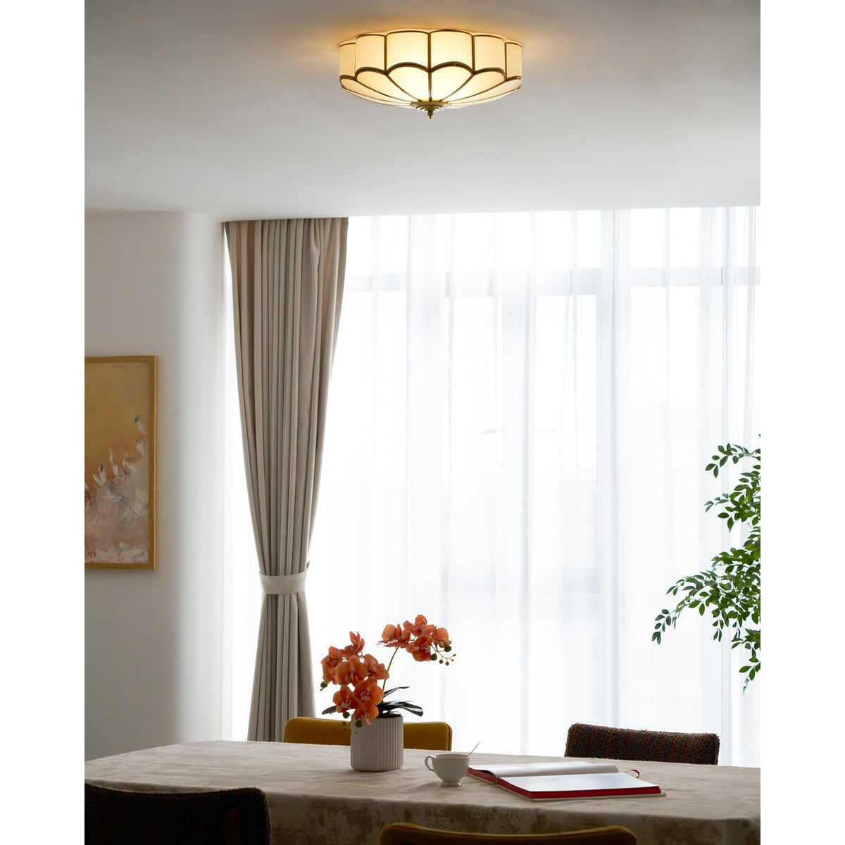 Semi Flush Mount Ceiling Light with Floral Petal Design and Frosted Glass - Image 52