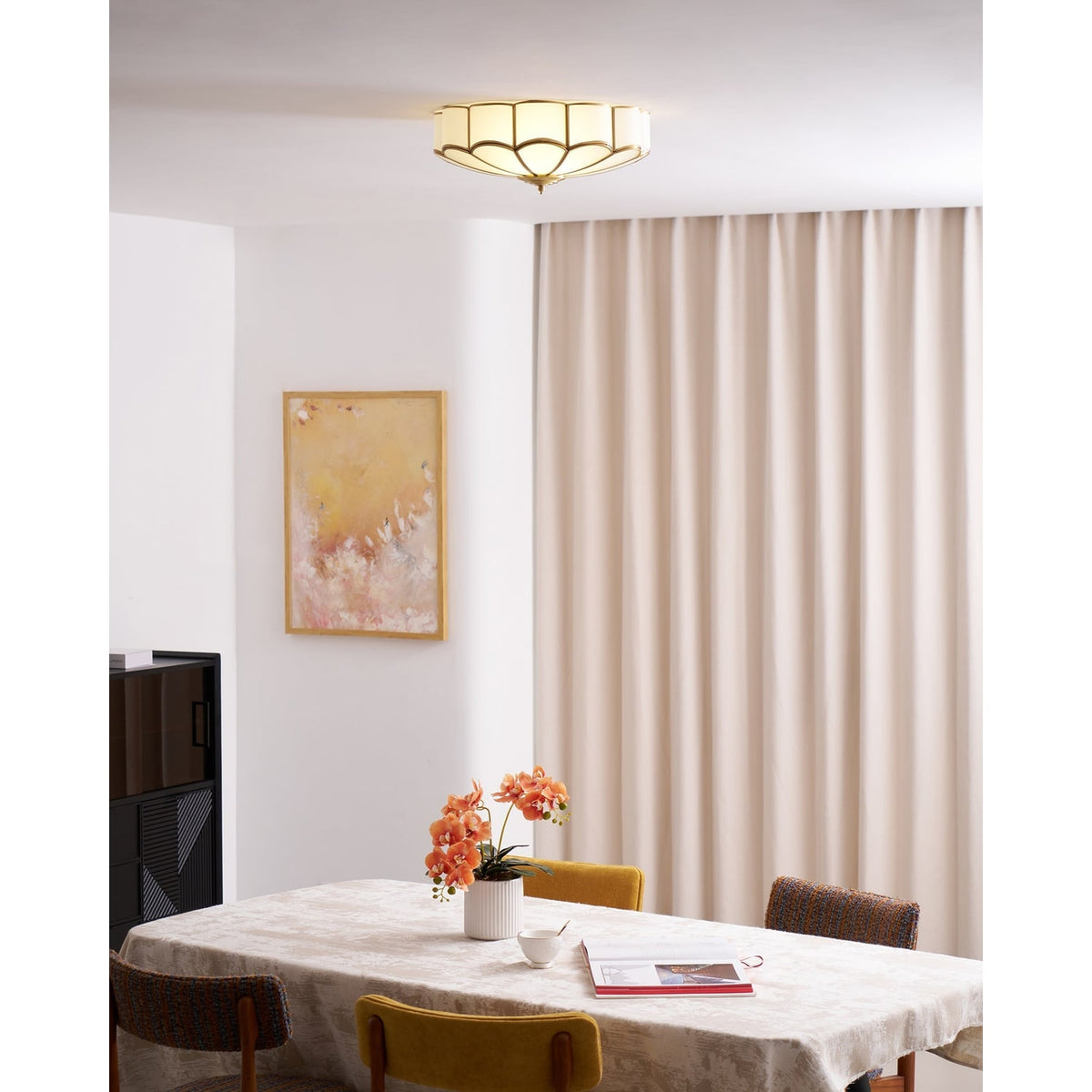 Semi Flush Mount Ceiling Light with Floral Petal Design and Frosted Glass - Image 57