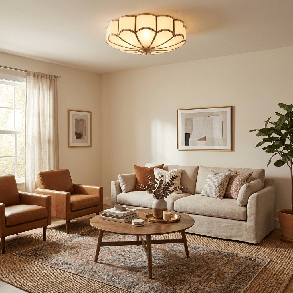 Semi Flush Mount Ceiling Light with Floral Petal Design and Frosted Glass - Image 6