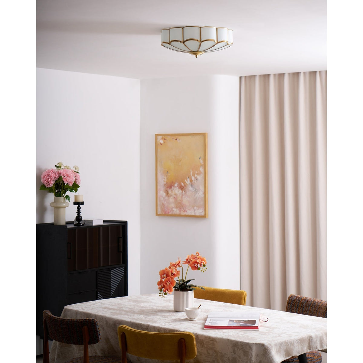 Semi Flush Mount Ceiling Light with Floral Petal Design and Frosted Glass - Image 61
