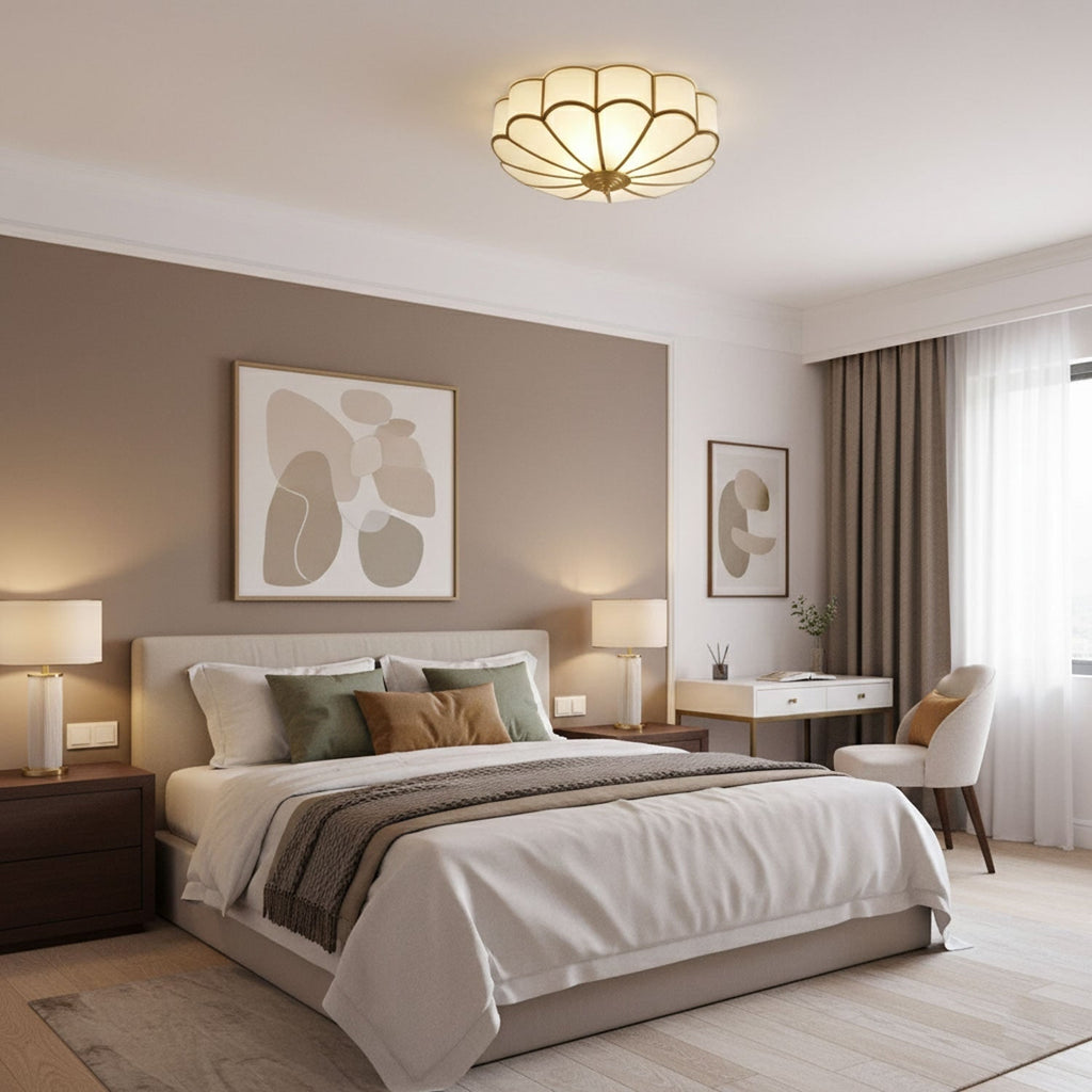 Semi Flush Mount Ceiling Light with Floral Petal Design and Frosted Glass - Image 8