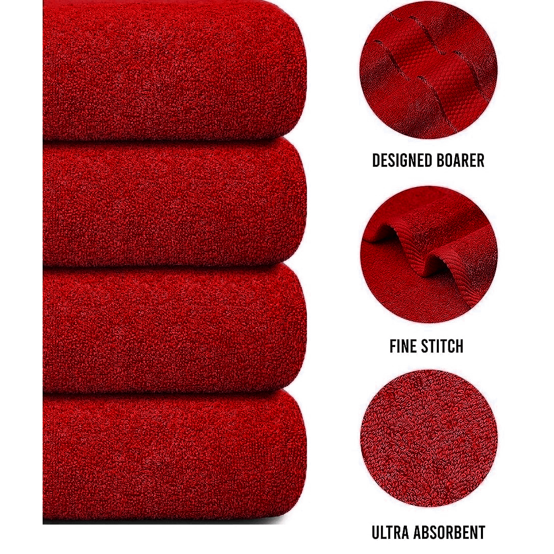 Set of 4 Large Bath Towels with Absorbent Cotton Terry Cloth and Dobby Border - Image 4