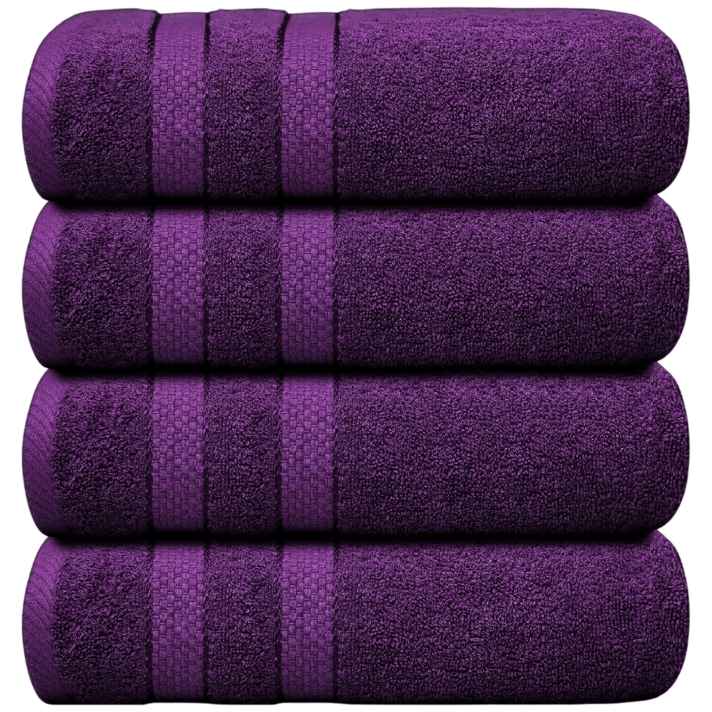Set of 4 Large Bath Towels with Absorbent Cotton Terry Cloth and Dobby Border - Image 43