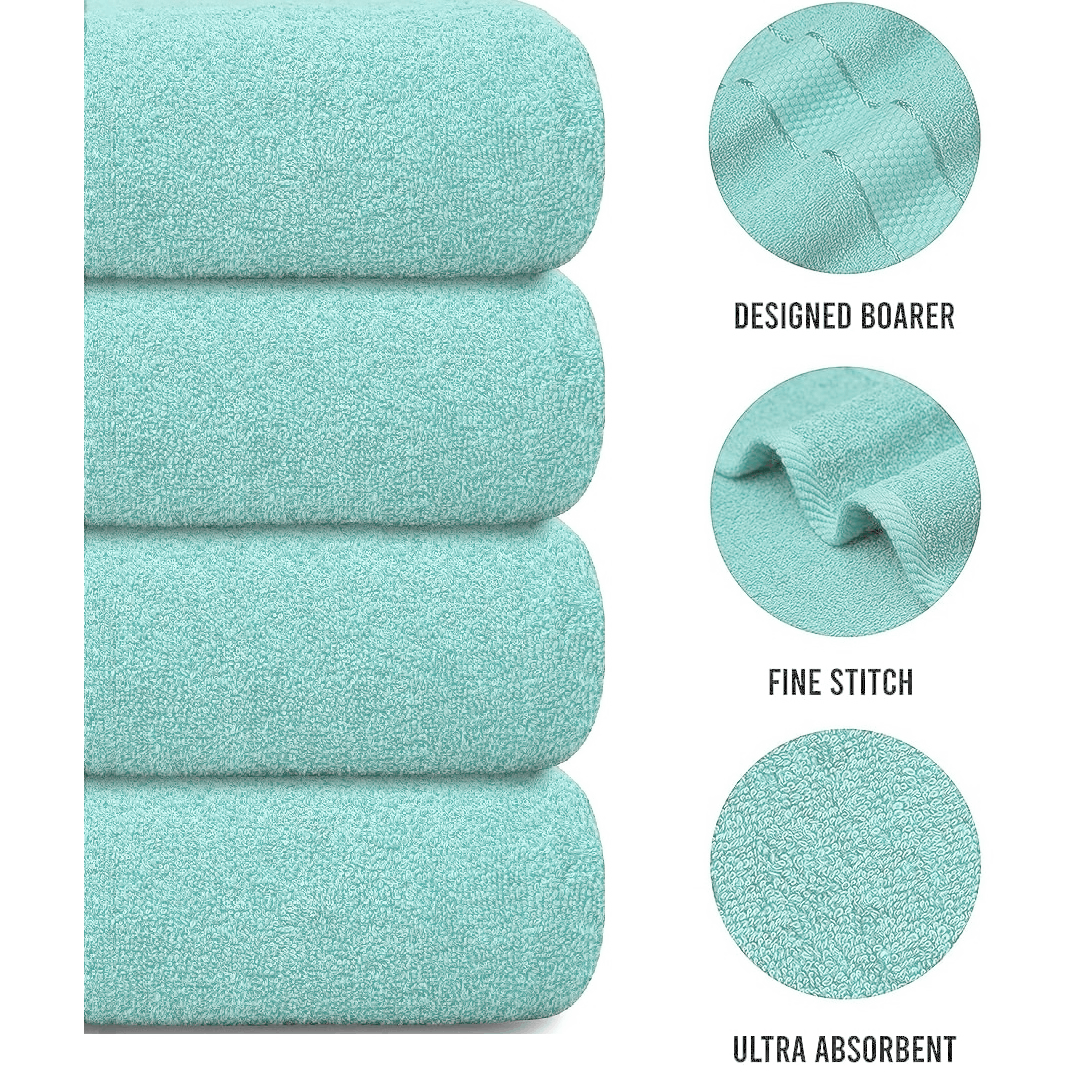 Set of 4 Large Bath Towels with Absorbent Cotton Terry Cloth and Dobby Border - Image 9
