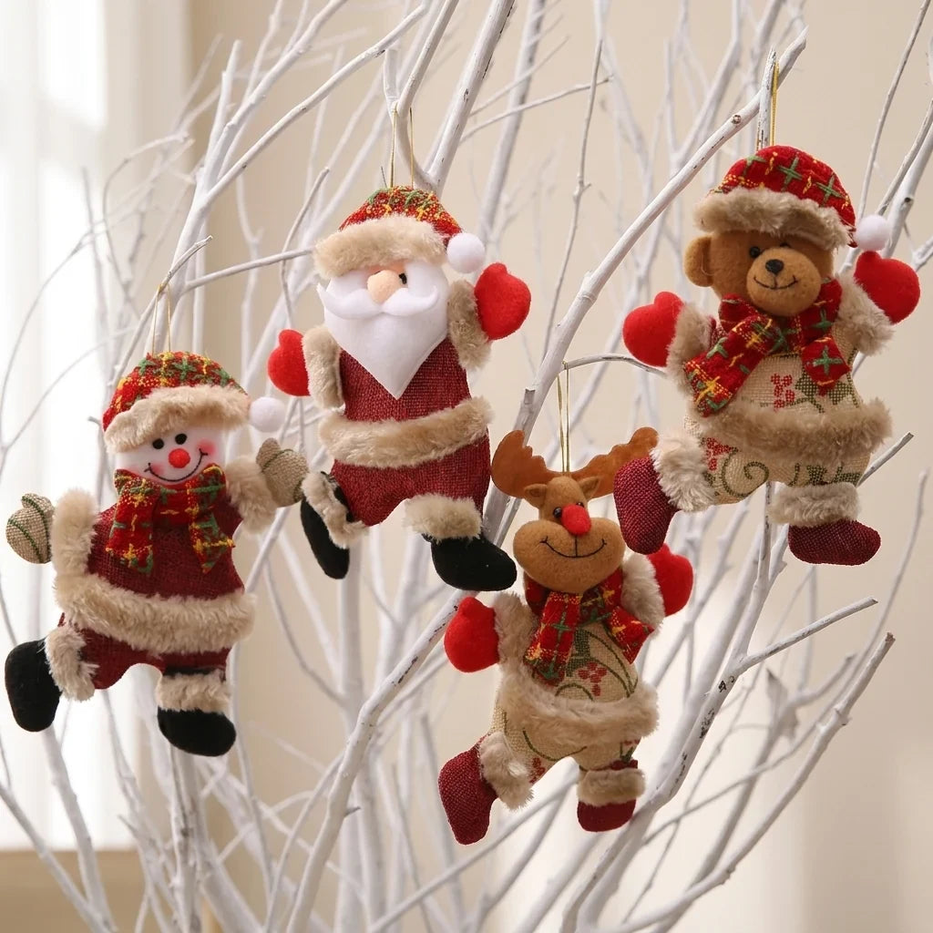 Set of 4 Plush Christmas Ornaments with Faux Fur Trim and Embroidered Details - Image 1