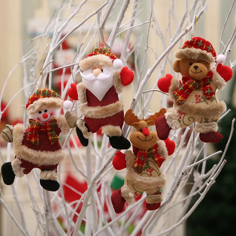 Set of 4 Plush Christmas Ornaments with Faux Fur Trim and Embroidered Details - Image 3
