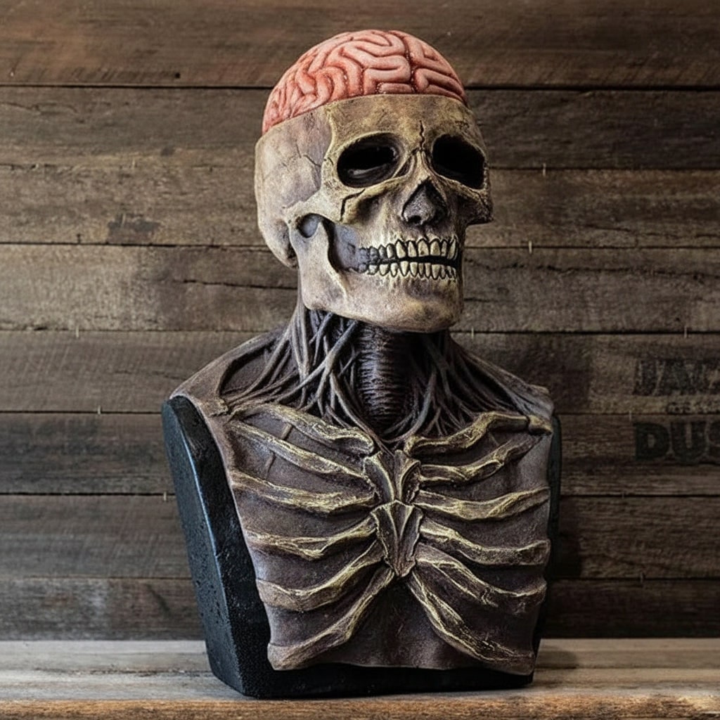 Skull Mask with Exposed Brain and Skeleton Chest Plate for Halloween - Image 1