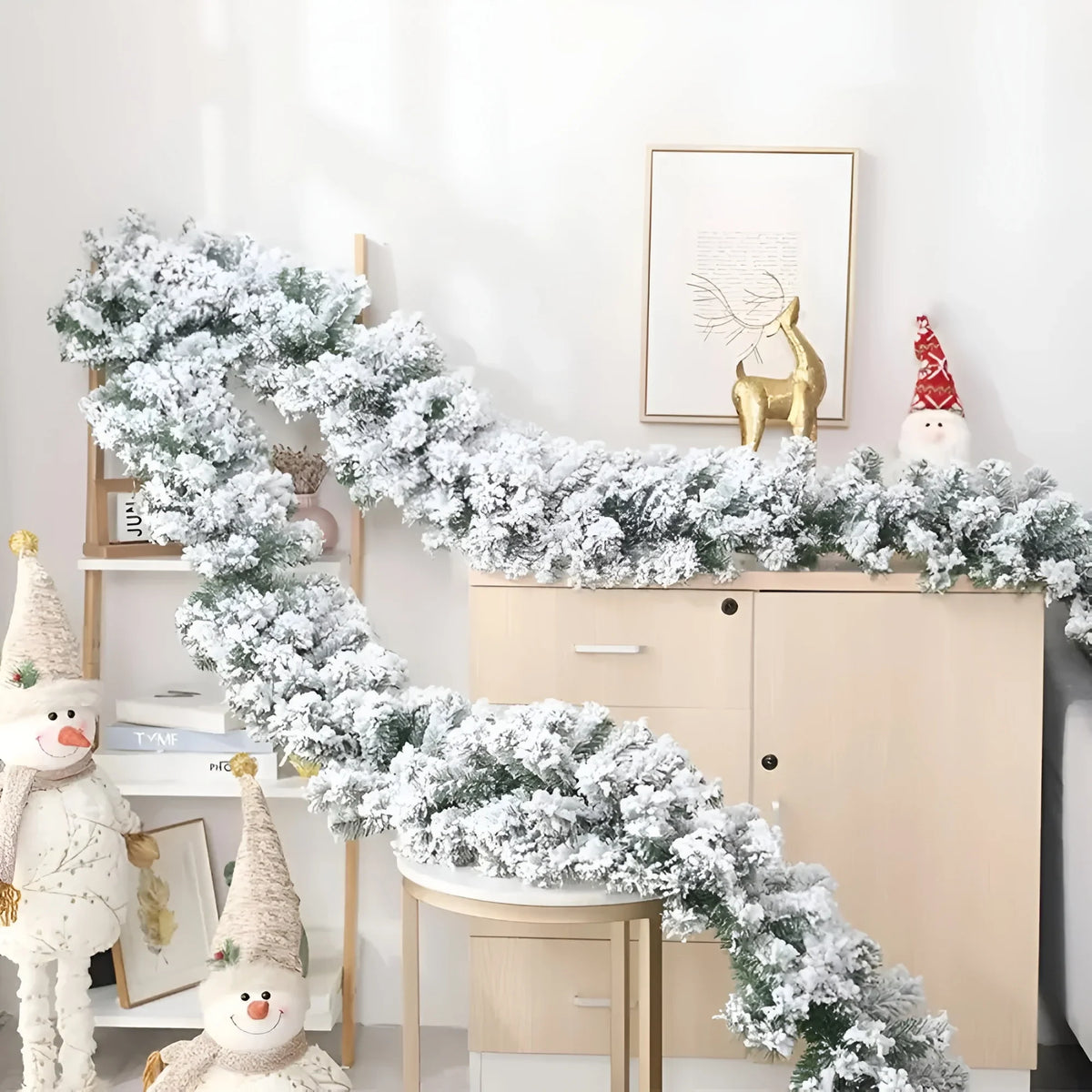 Snow Flocked Christmas Garland for Stairs with Artificial Pine and Bendable Wire - Image 1