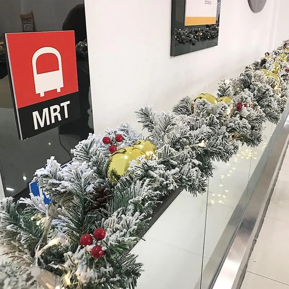 Snow Flocked Christmas Garland for Stairs with Artificial Pine and Bendable Wire - Image 3
