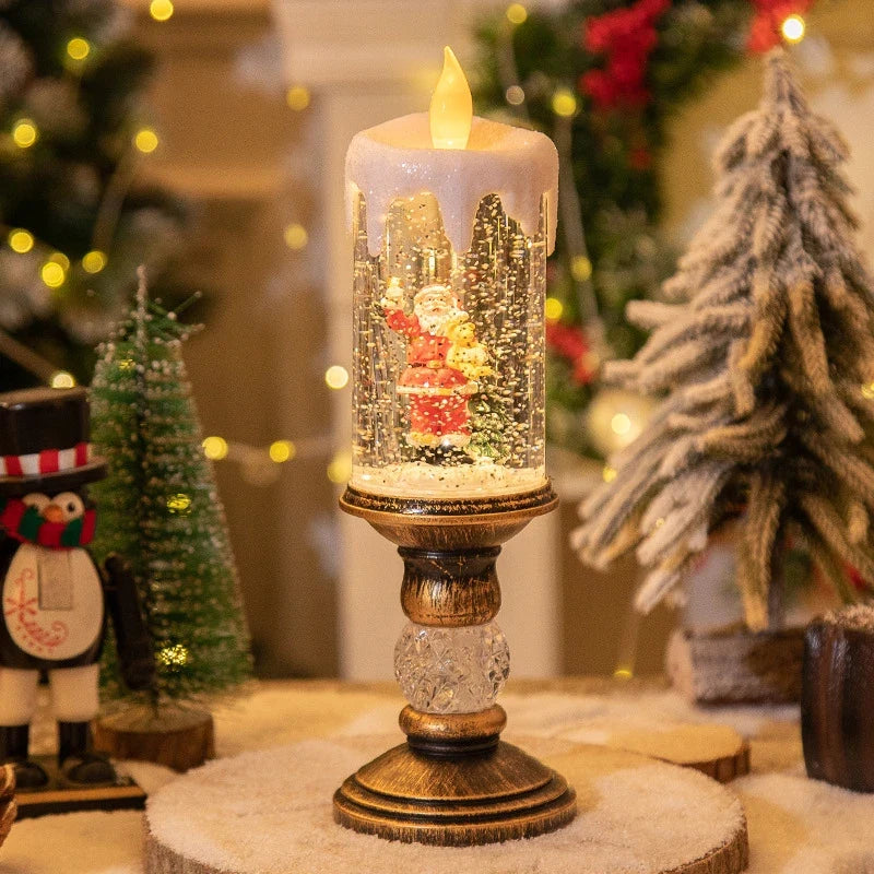 Snow Globe LED Christmas Candle with Glitter Swirl and Brass Pedestal Stand - Image 12